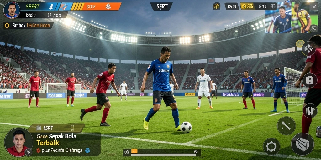 Tampilan gameplay dari 55RT dengan aksi sepak bola seru.