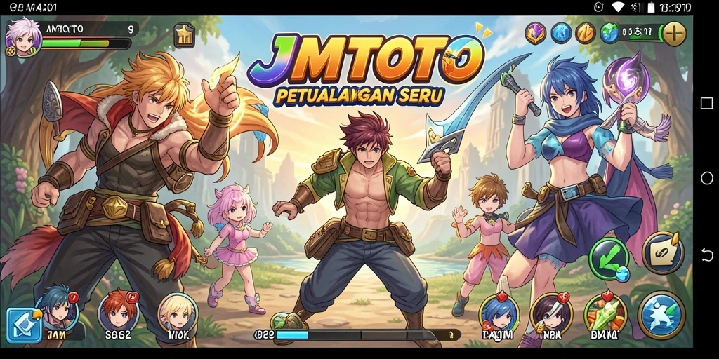 Tampilan gameplay JMTOTO menampilkan pertarungan seru dan karakter anime yang berwarna-warni.