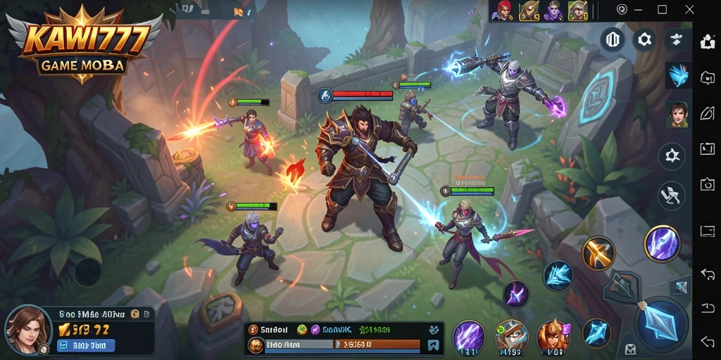 Tampilan gameplay KAWI777 yang menegangkan dengan aksi MOBA yang mendebarkan.
