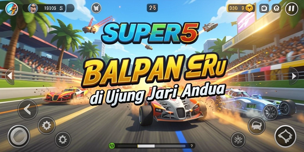 Gameplay Racing SUPER5 yang menegangkan dan mendebarkan di lintasan.